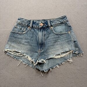 Garage Booty Shorts Womens 00/23 Blue Denim Festival High Rise CutOff Distressed